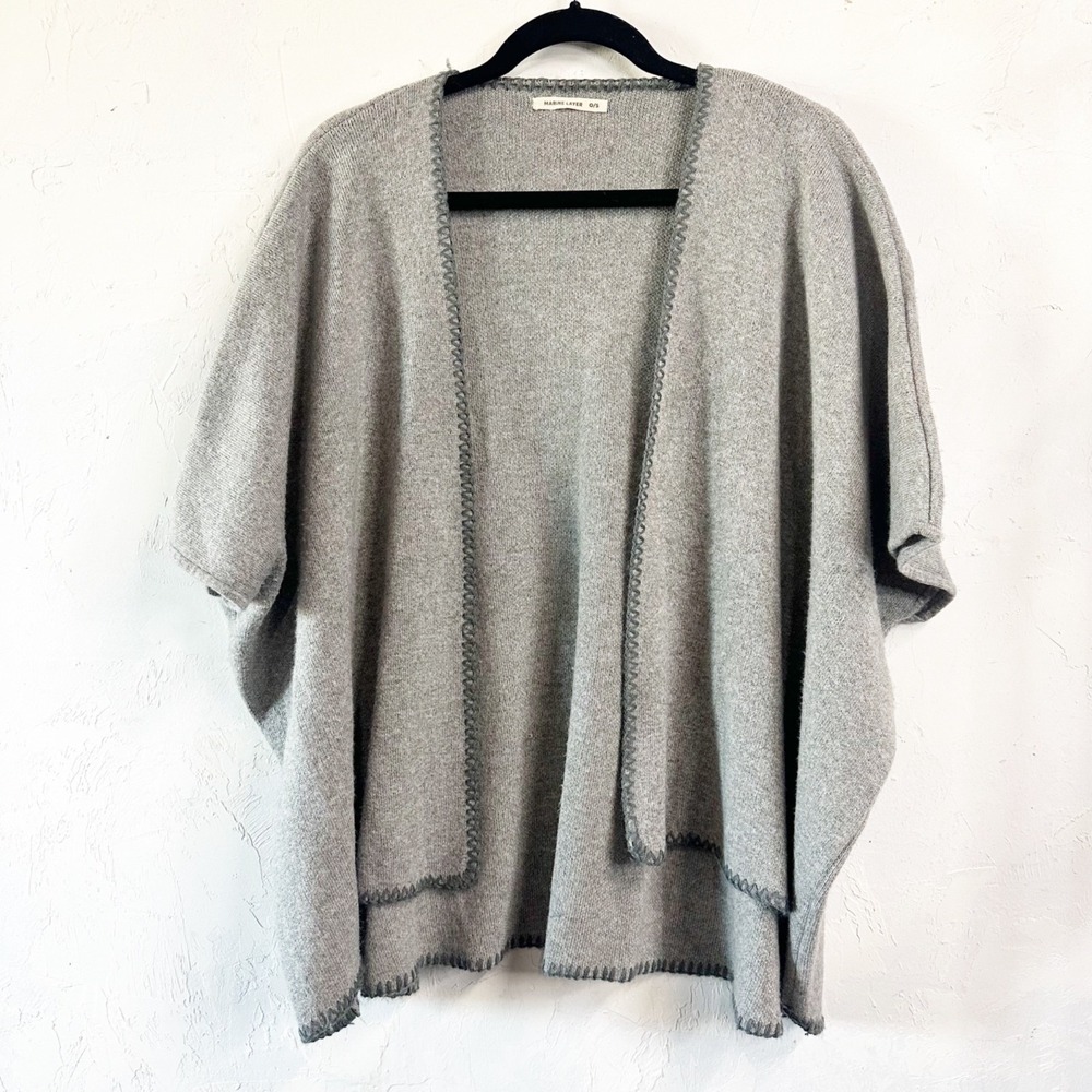 Marine Layer Lucy Poncho Wool Shawl Gray Women's One Size Open Front